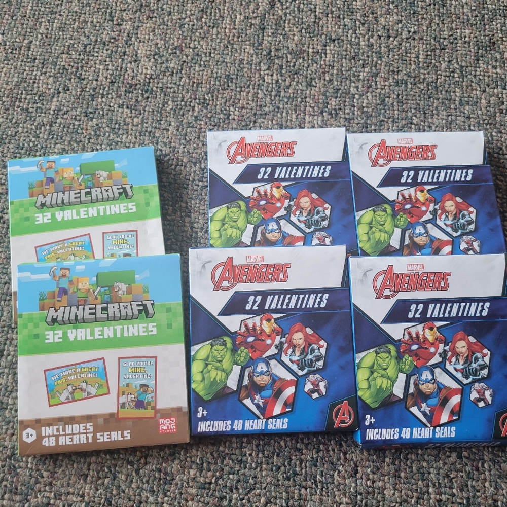 One Box Minecraft Or Avengers Valentine Cards
